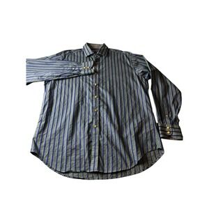 Jack Stone by Thomas Dean XL Green Blue Striped Checkered‎ Button Down Shirt